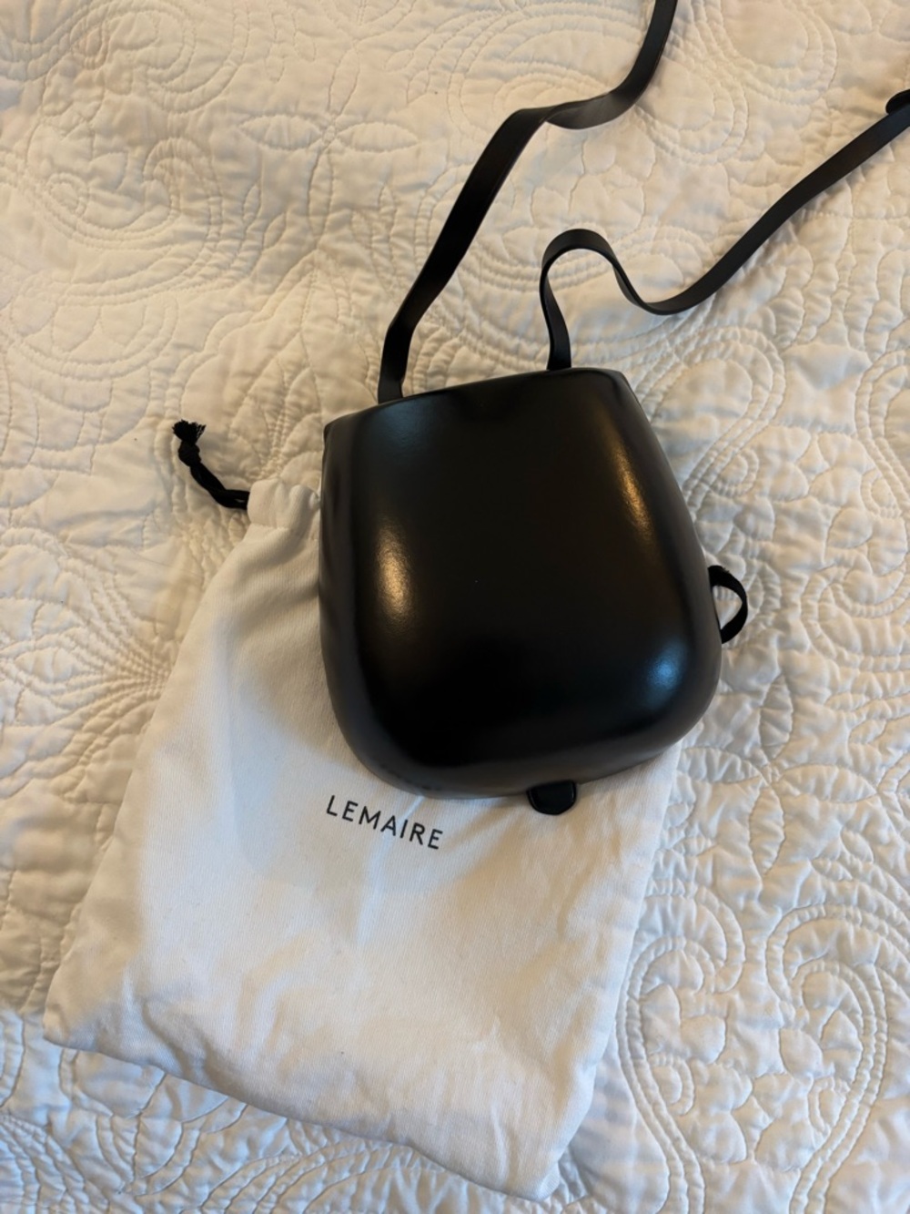 Lemaire Tacco Molded Crossbody Black Leather Saddle Bag - Picture 2 of 5